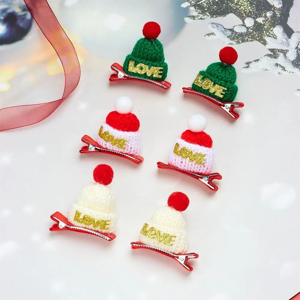 1 Pair Christmas Hat Hair Clips for Girls Children's Knitted Mini Hat Cute Red Hairpins Christmas Hair Accessories Gifts