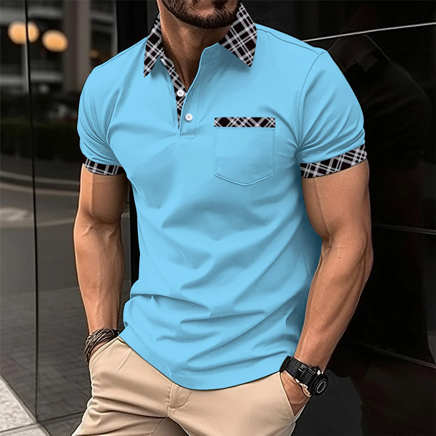 

Summer new men's short sleeve T-shirt fashion brand POLO fir casual street sportswear