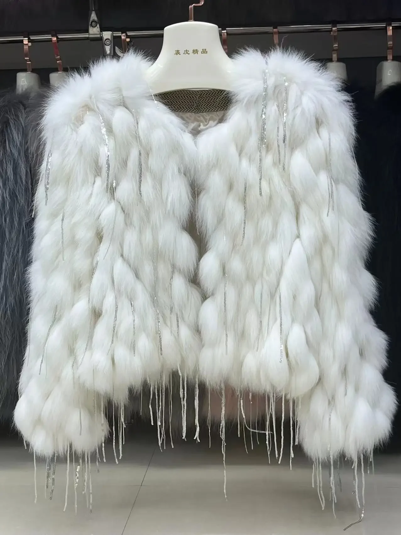 High-End Fox Fur Tassel Bright Silk Fur Coat Women Thick Warm Fashion Short Plush Furry Jacket 2022 New Autumn Winter Clothes