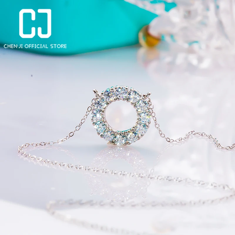 Classic 925 Sterling Silver Platinum Plated Round Necklace For Women 1.2CT Moissanite With GRA Certificate Wedding Fine Jewelry
