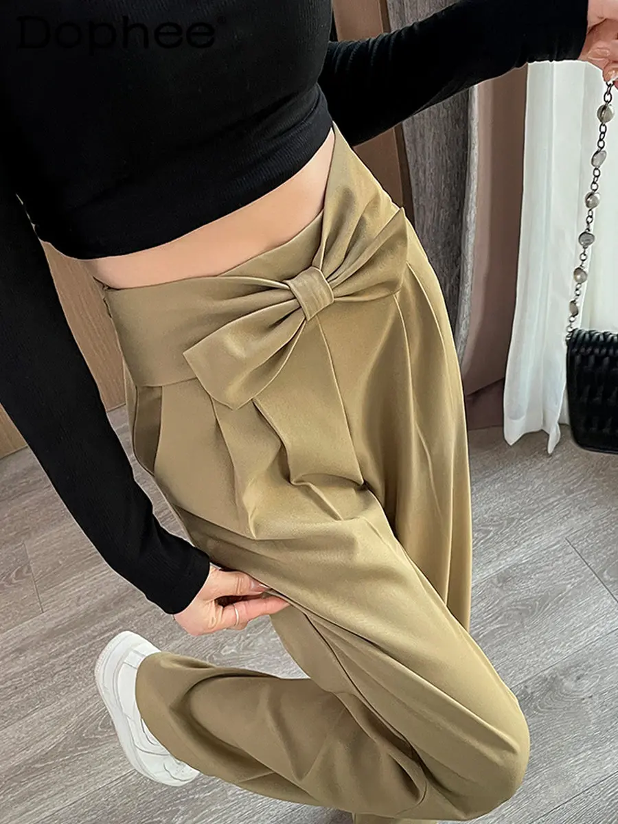 

Elegant Bow Casual Pants Women Suit Pantalones 2023 Spring Summer New High Waist Drooping Loose Wide Leg Pants Straight Trousers