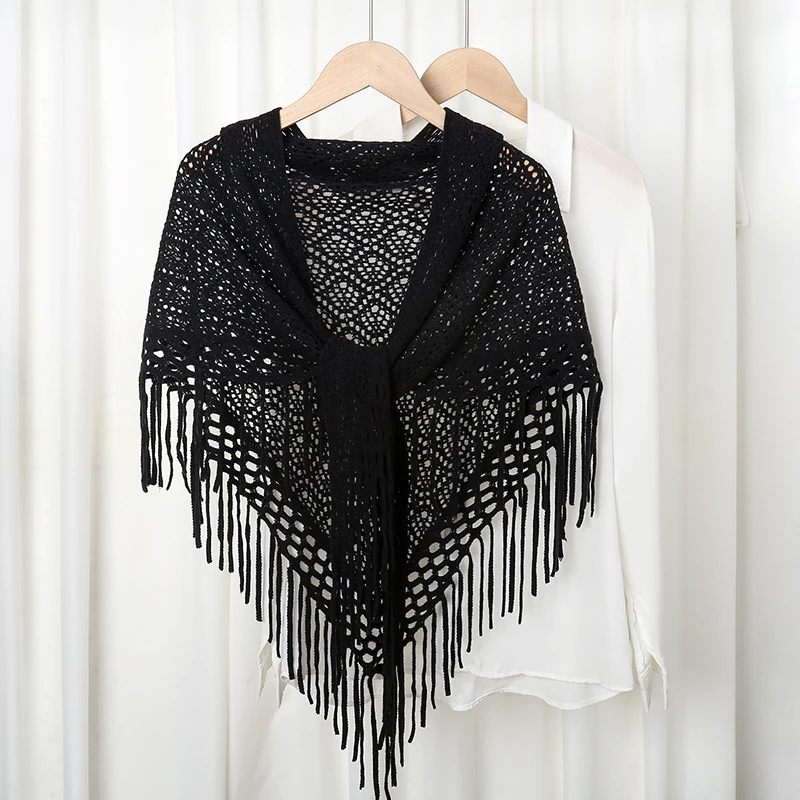 Scialle Donna In Maglia Cava – Poncho Mantello Leggero, Pashmina Morbida, Colori Multipli