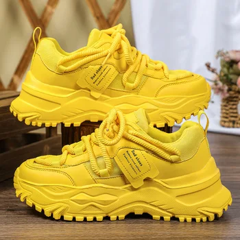 Women's Platform Yellow Sneakers Women Thick Sole Sports Shoes Woman Spring Breathable Mesh Casual Tennis Shoes Ladies Sneakers 1