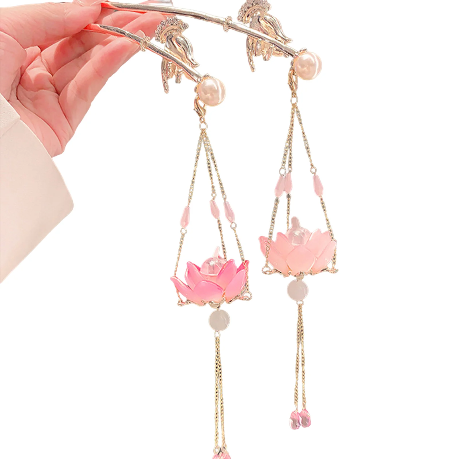

Luminous Flower Decor Hairpin with Tassel Ancient Style Barrette Hair Accessories for Thick Curly Hair Styling Decorative