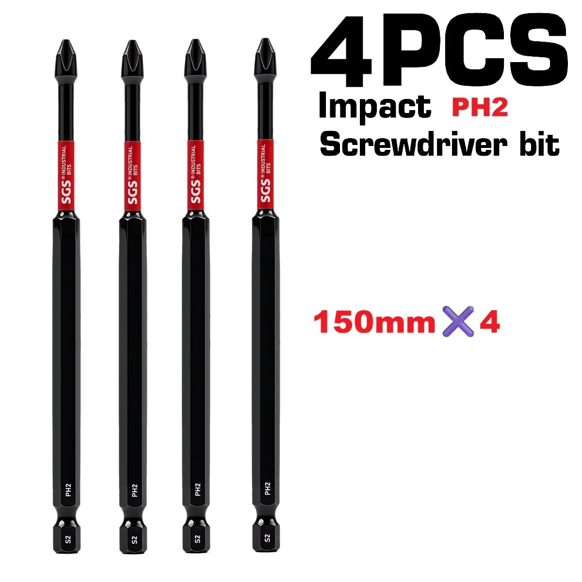 Titan Impact Universal Ph2 Magnetic Impact Bit, 150mm Extended Length, High-Strength S2 Steel, 1/4" Universal Hex Shank, Compatible with Electric Screwdrivers and Drills, Specialized Power Tool Set for Furniture Assembly / Automotive Repair