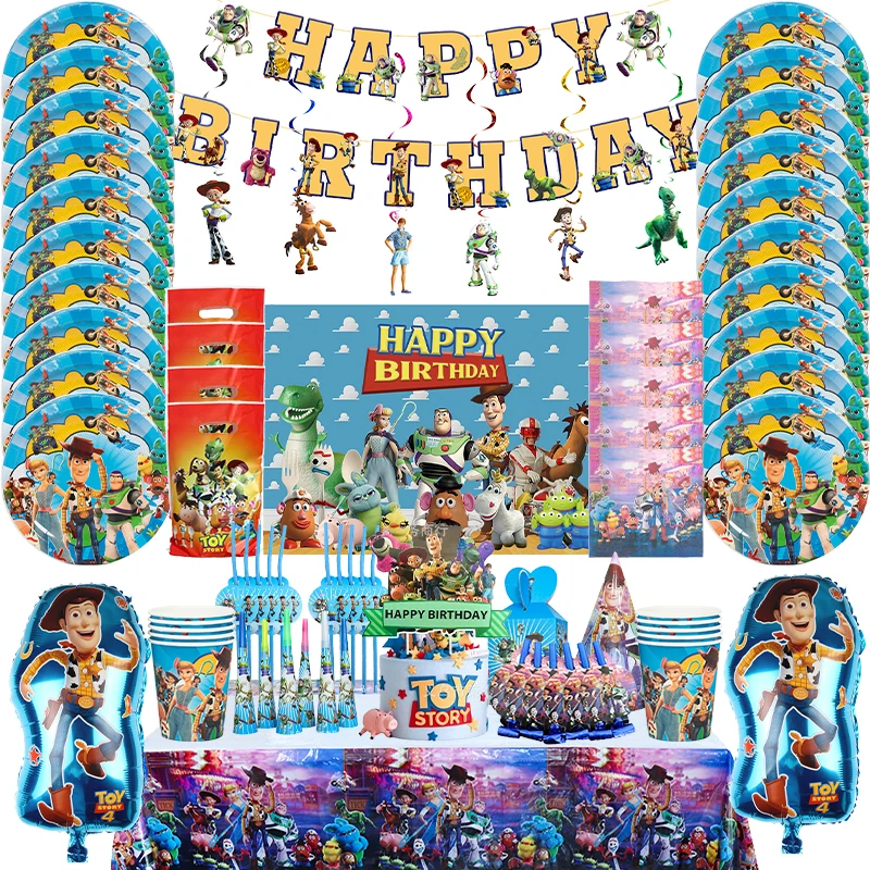 Disney Toy Story Birthday Party Decoration Buzz Lightyear Balloons Woody Paper Cups Stoviglie Sticker Forniture Per Bambini Bomboniere