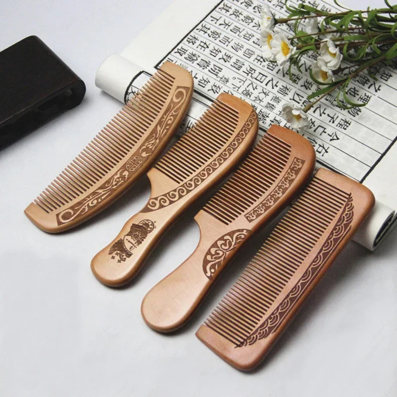 

1Pc Wood Comb Carved Painted Anti-Static Natural Head Massage Comb Handmade Wooden Hair Comb Gift