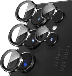 Premium Camera Lens Protector with Individual Metal Rings and Tempered Glass - 5X Strength - S25 (Titanium Black)