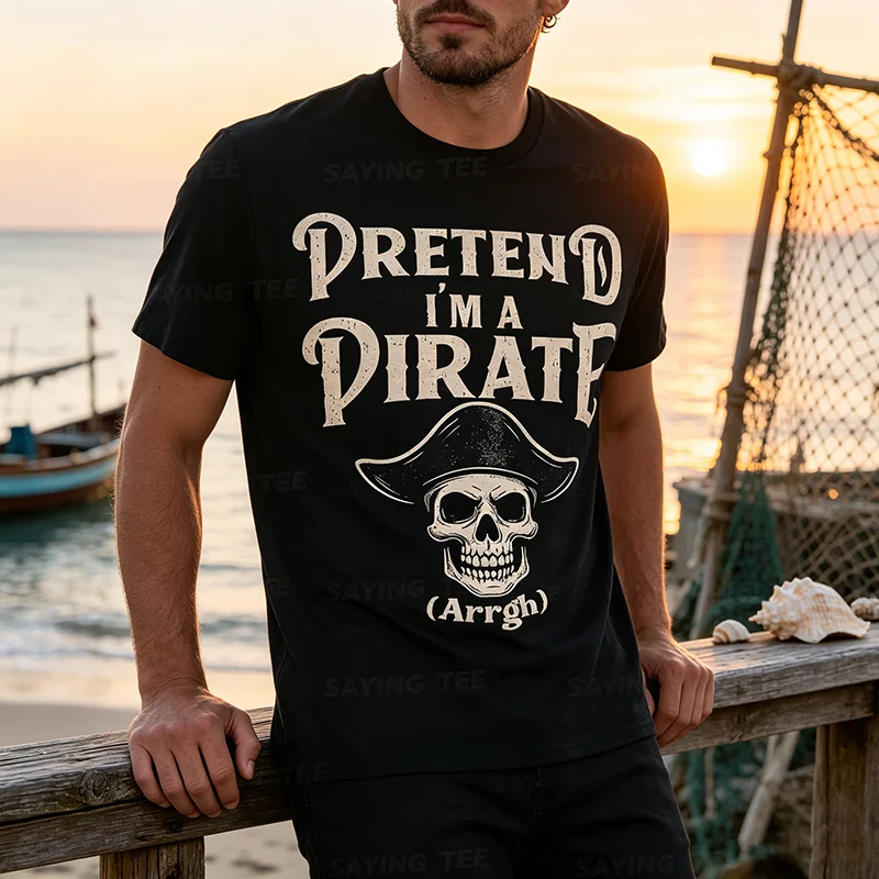 Stell dir vor, ich bin ein Piratenkostüm Lustiges Halloween-Buccaneers-Meme-T-Shirt Y2k-Humor Halloween-Kostümparty Piraten-Sprüher-T-Shirt Neuheit