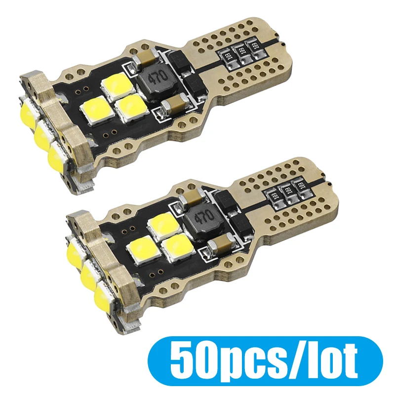

50Pcs W16W T15 LED CANBUS Error Free Car Super Bright Reverse Light T16 1300LM 5W 3030 White Rear 12V 921 Auto Stop Tail Bulb