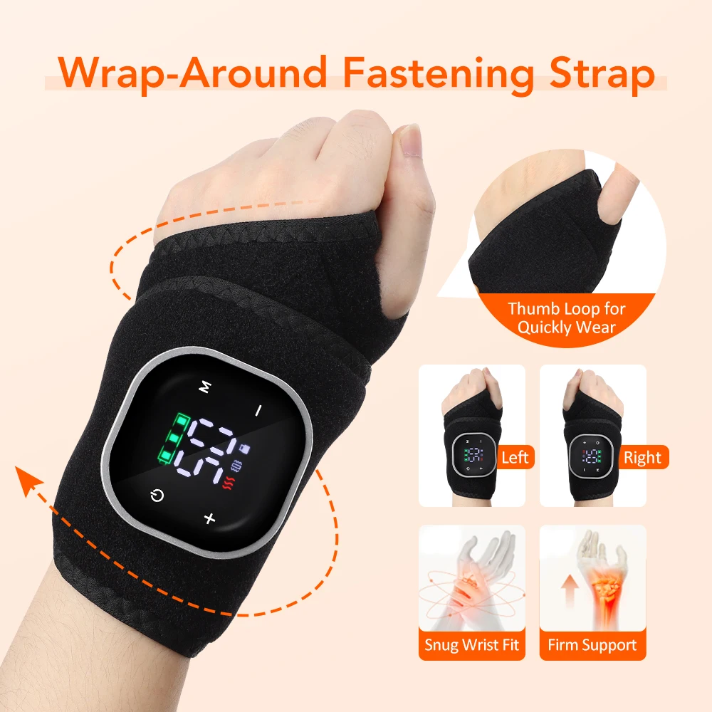 Red Light Wristband Heating Vibration Cordless Wrist Massage Pad for Hand Joint Relief 5 Levels Hot Compress Massager Wrap Brace