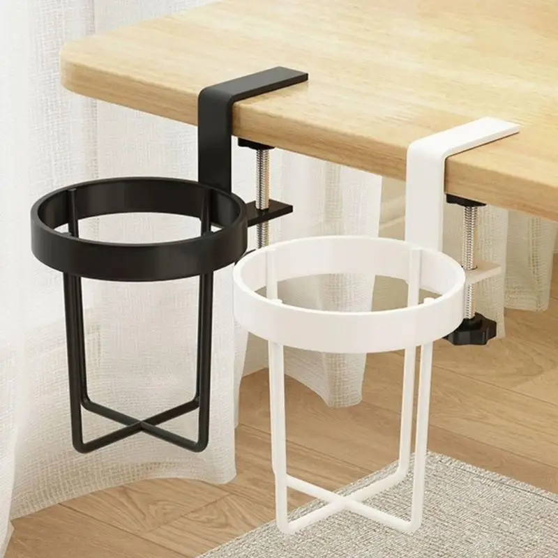 Table Side Cup Holder Desk Side Cup Holder Stainless Steel Anti-Spill Drinks Storage for Coffee Mugs Water Bottles