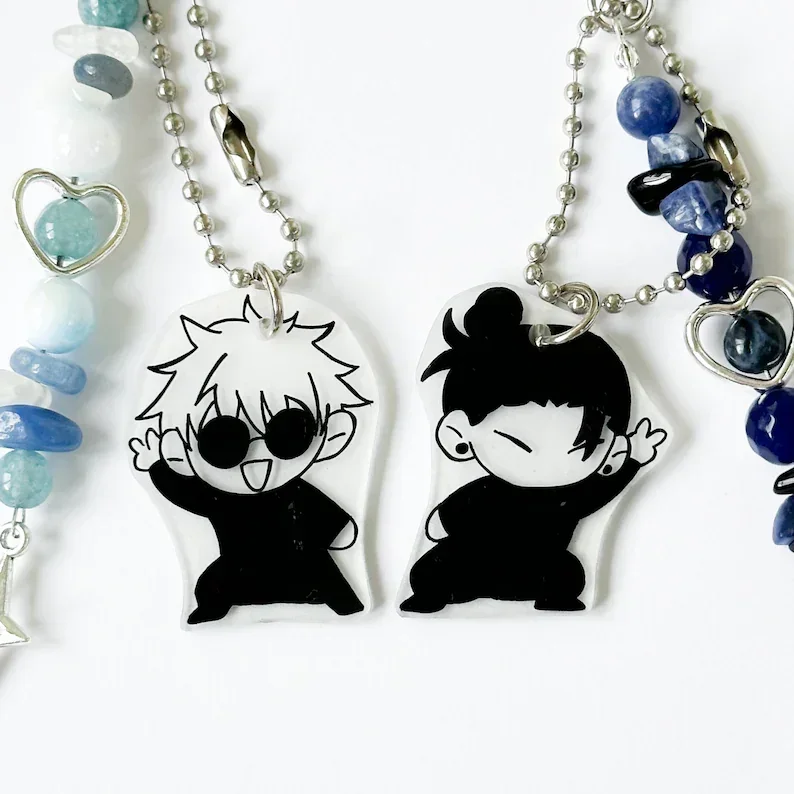 Satosugu-frisado Keychain, Handmade, Matching, Gojo e Geto
