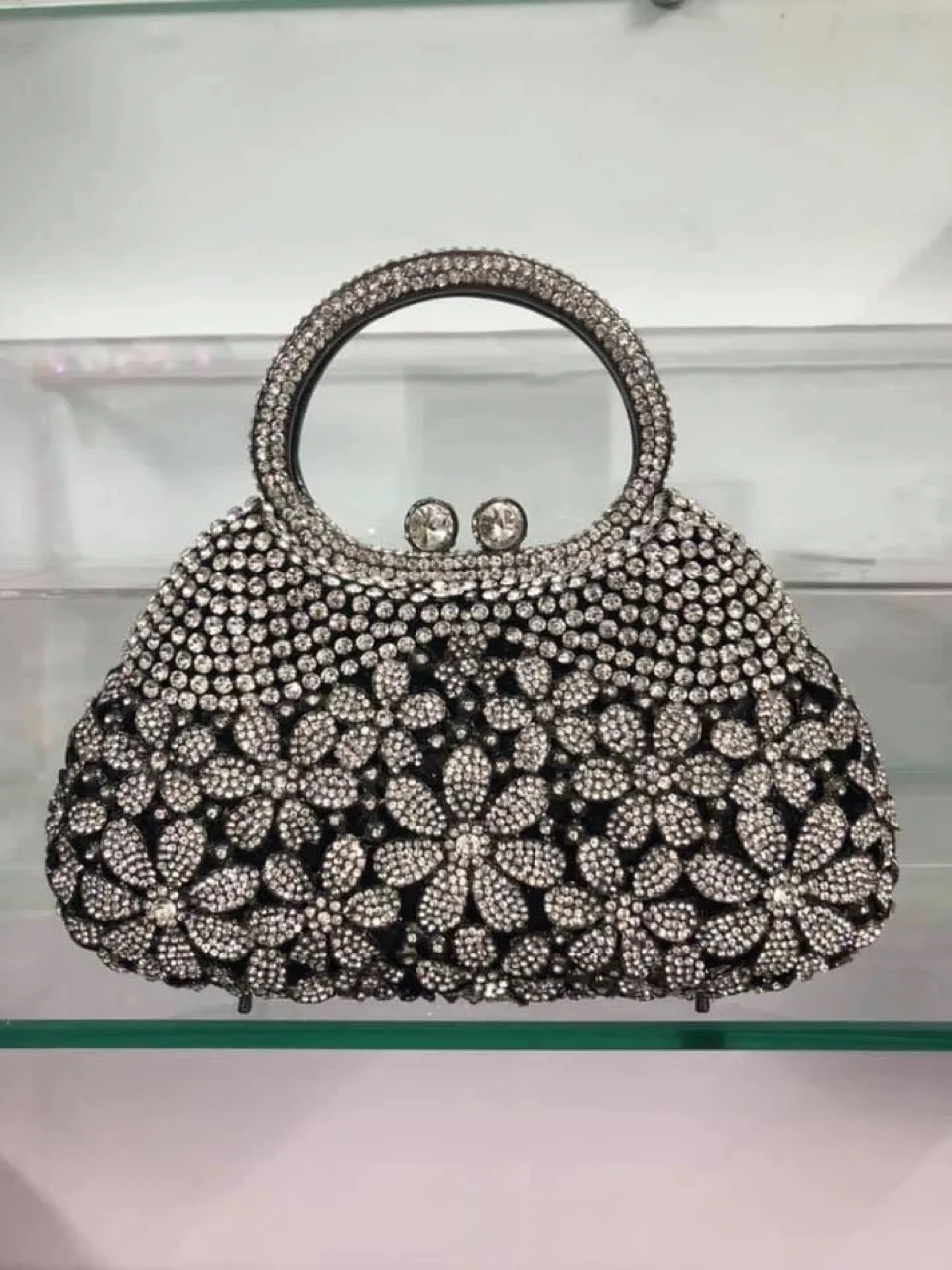 Gold Metal Pearl Top-Handle White Crystal Clutch Bag High Quality Women's Flower Diamond Wedding Bridal Handbags Fashion Bags