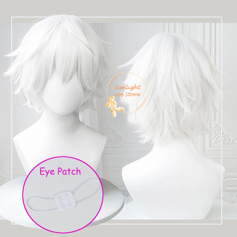 

Anime Kaneki Ken Cosplay Wigs 30cm White Fluffy Kaneki Ken Wigs Eye Patch Heat Resistant Synthetic Hair Party Role Play+Wig Cap