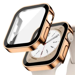 Durable Waterproof Tempered Glass Watch Case Protector with Straight Edge Design for Series 7 8 9 41MM (A - Rose Gold)
