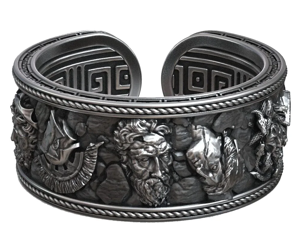 

Antique Greek Olympus Gods Statue Ruins Meander Adjustable 925 Solid Sterling Silver Ring