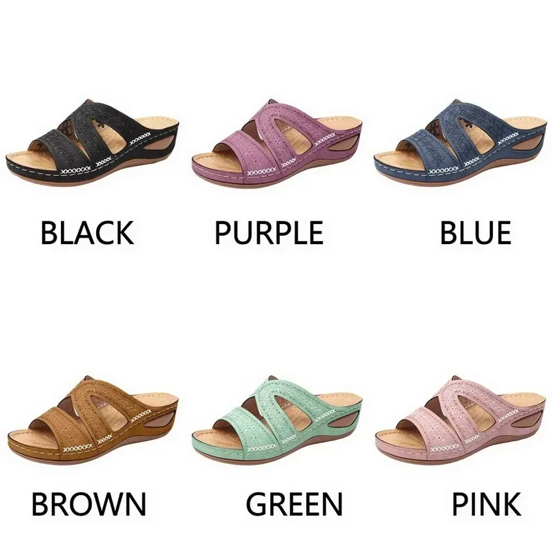 Summer Women Wedge Premium Orthopedic Open Toe Sandals Vintage Anti-slip Leather Casual Female Platform Retro Shoes_vogvips.com
