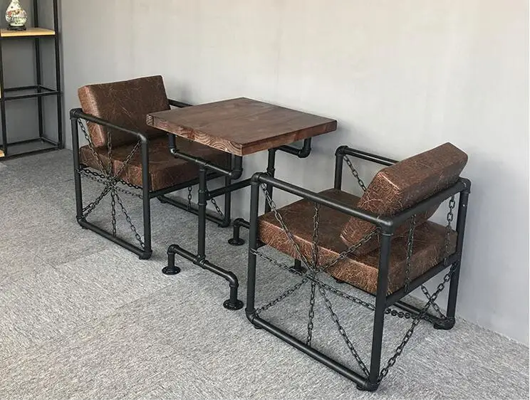 Industrial style bar, sofa, card seat, barbecue, hot pot shop, iron art, two people, three people, water pipe, restaurant, table
