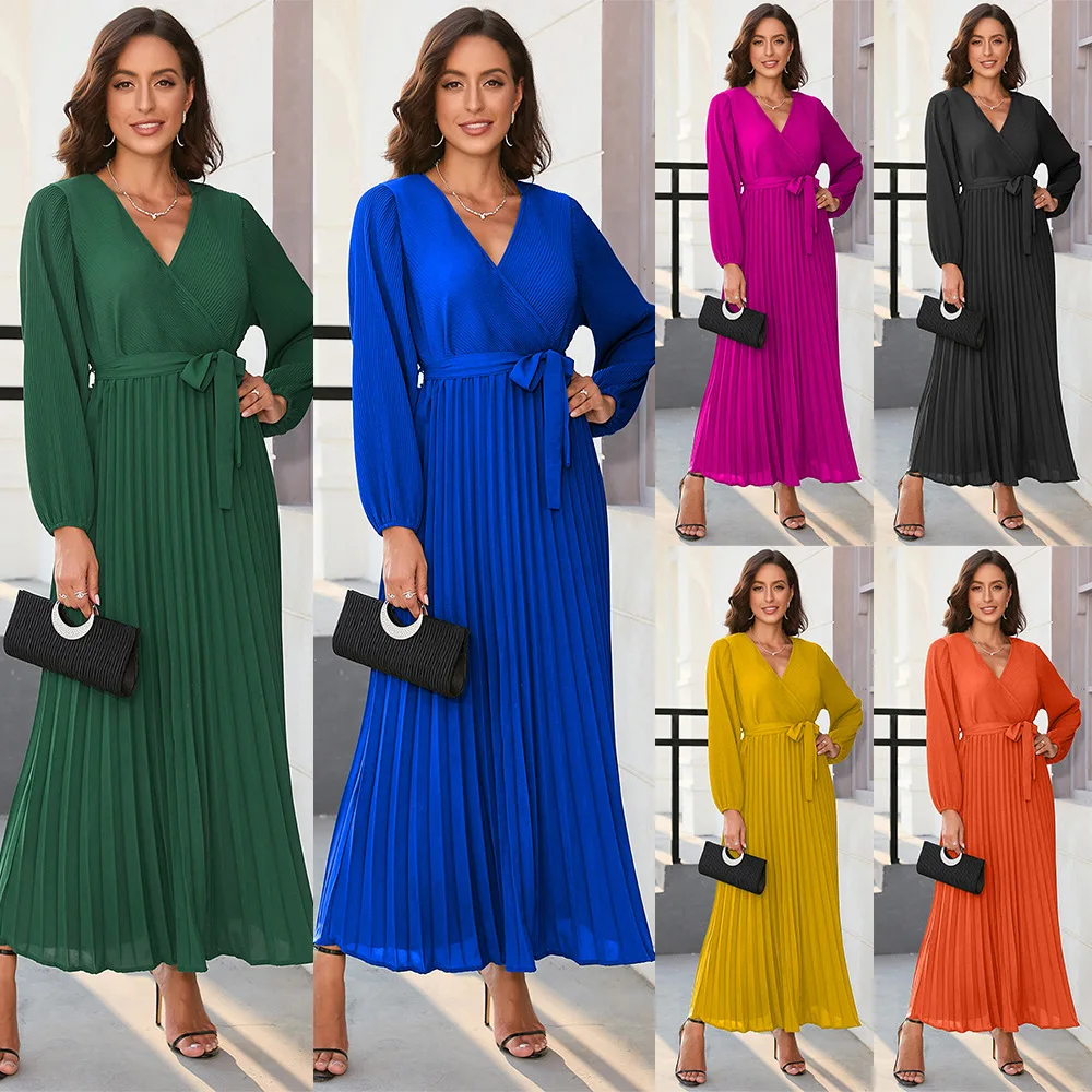 [EWQ] Long Sleeve O Neck Slim Modern Lady Dresses 2023 Spring New Fashion  Trend Ladies Knit Dresses Beautiful Clothes Y2497