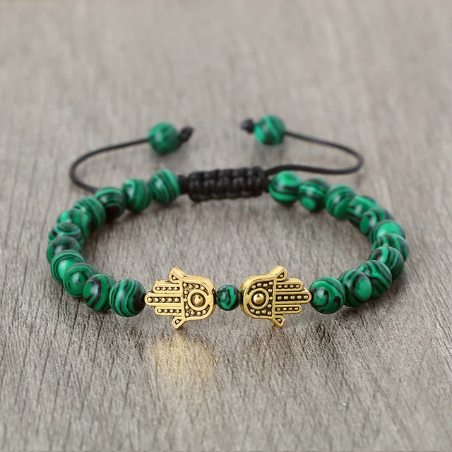 Bracelets en malachite naturelle de 6 mm pour hommes, bracelets de poignet faits à la main, réglables, mode, pour femmes, bijoux de guérison énergétique Bouddha, cadeau pour couple
