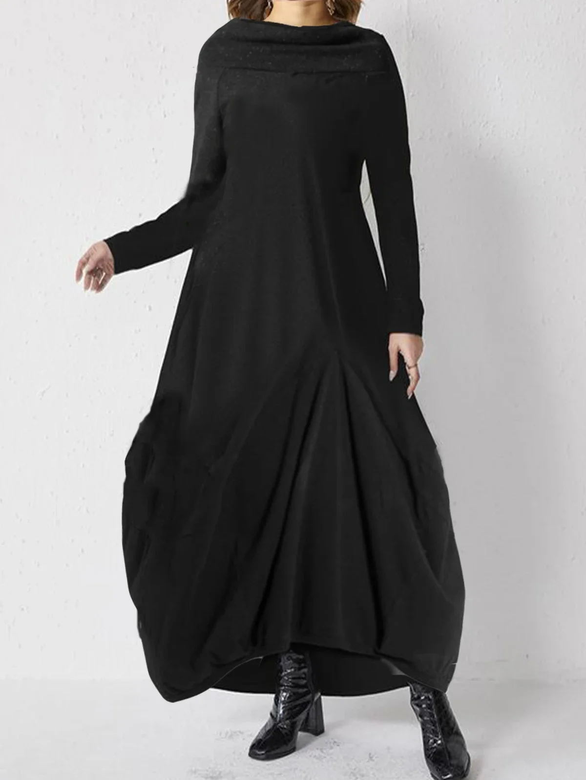 

Autumn Winter Solid Long Dress Women Elegant Dresses O-Neck Long Sleeve Cotton Sundress Korean Casual Loose Vintage Work Vestido