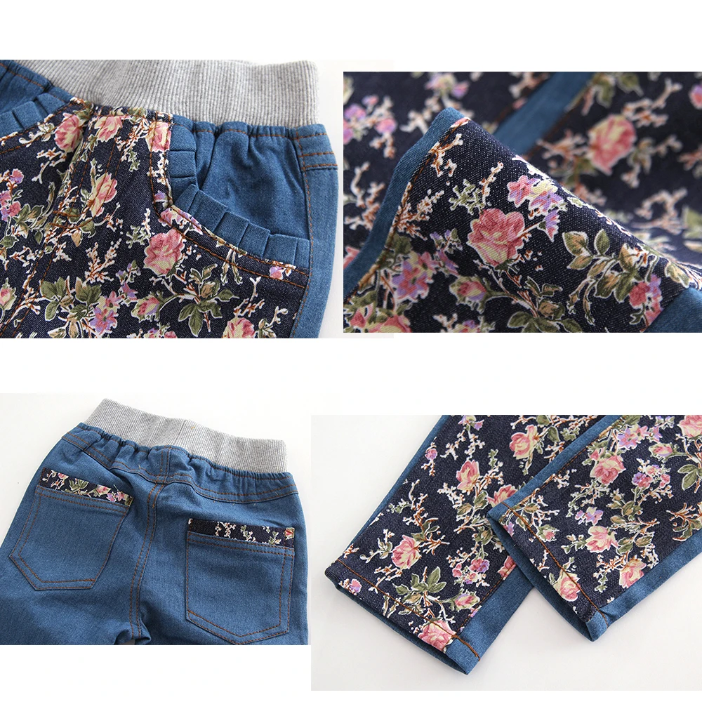 Girls Jeans Clothes For Teens Children's Clothing 4-8 Years Spring Kids High Waist Pant Flower Printed Fashioin