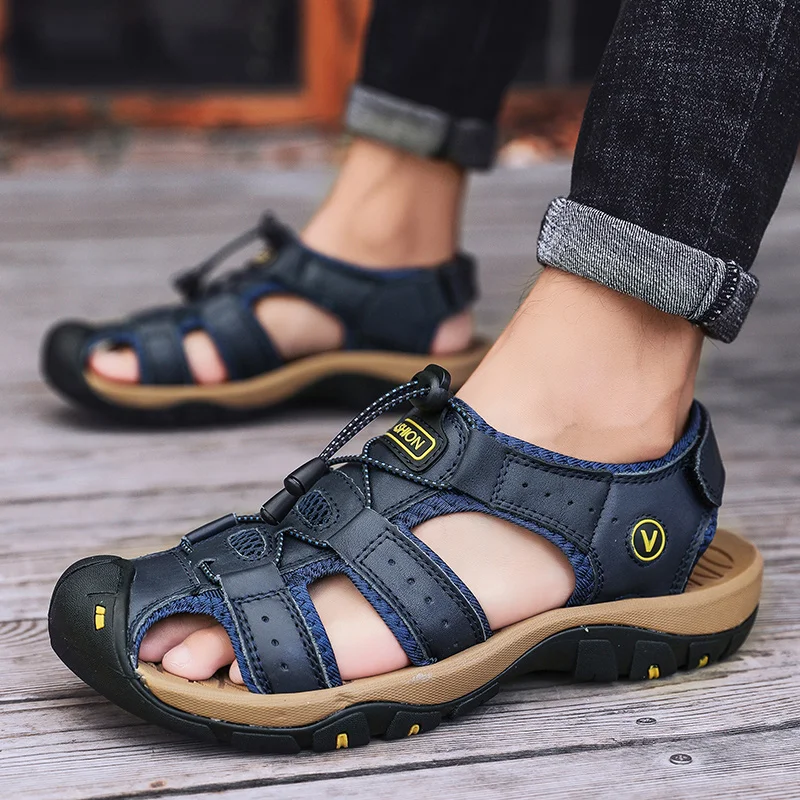 Leather Outdoor Men's Sandals: Toe Anti-Collision - true deals club