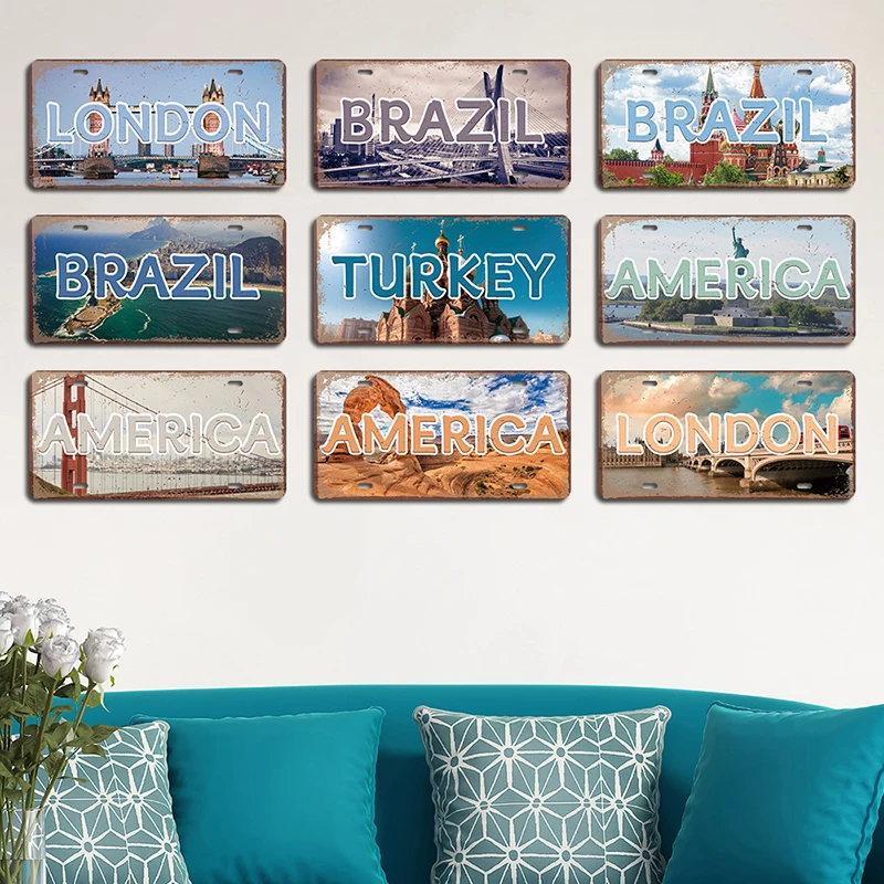 Country Capital City License Plate Metal Signs Retro America