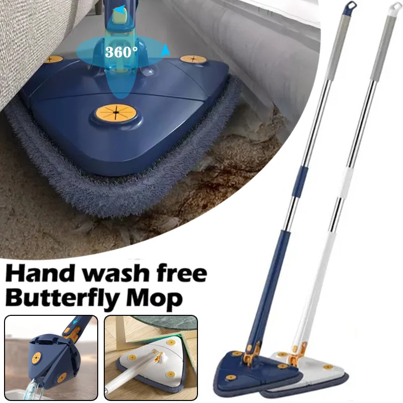 

360° Rotatable Mop Adjustable Cleaning Mop Telescopic Triangular Mop Rapid Rotation Mop Dry Wet Floor Mop Stainless Steel Handle