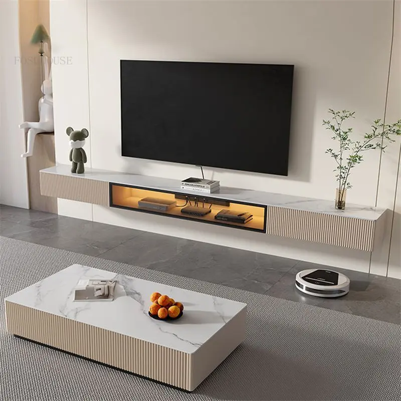 Nordic Slate TV Stand for Living Room Furniture Modern Minimalist Suspended  Wall-mounted TV Cabinet Small Apartment Coffee Table