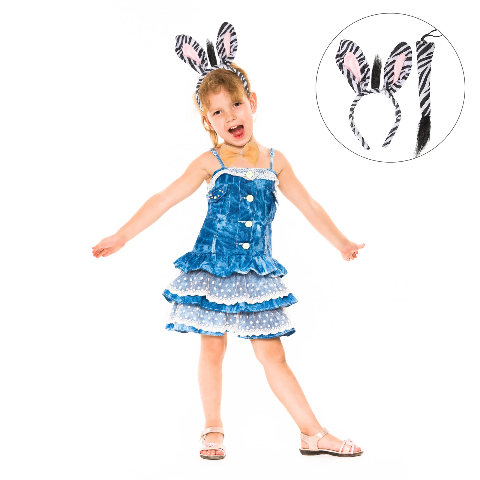 

3pcs in 1 Set Kids Zebra Costume Funny Zebra Ears Headband Bowtie Tail Favors
