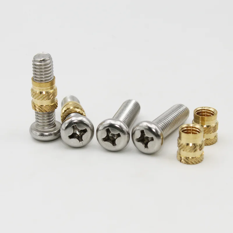 Stainless Steel Screws Screw Bolt Nut Set Hex Nuts Assortment Kit Screw Washer Nut Kit Copper Brass Standoff Screws Copper Pillar Screws Brass Insert Nut and Stainless Steel Screw Set M1.4 M1.6 M2 M3 Hot Melt Knurled Thread Injection Molding Copper Embedment Nut