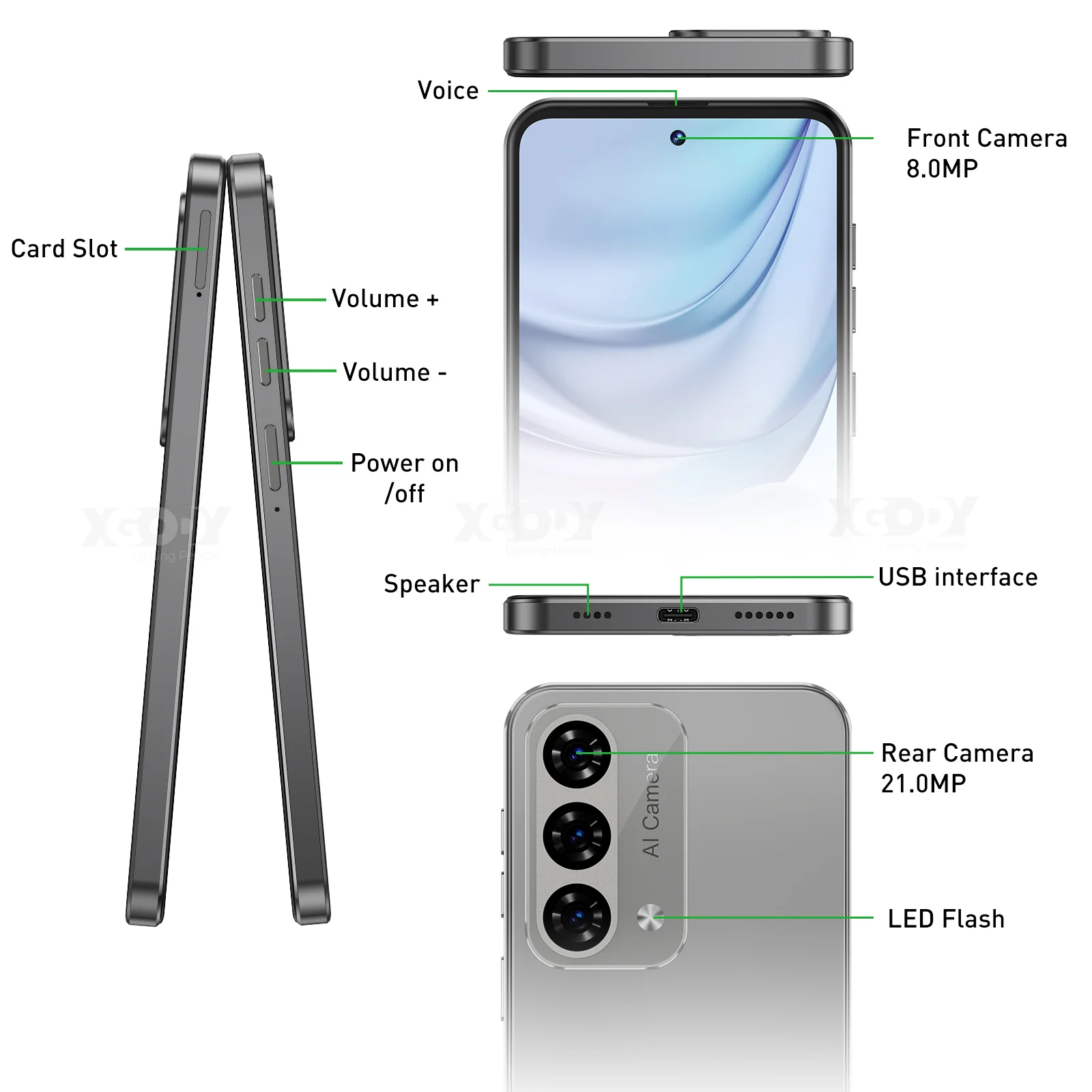 XGODY Mate60 6.8inch Smartphone Android 12 Mobile phones 4G Dual SIM 8Core 128GB 5280mah 8+21MP Fingerprint Unlocked Cell phones 4