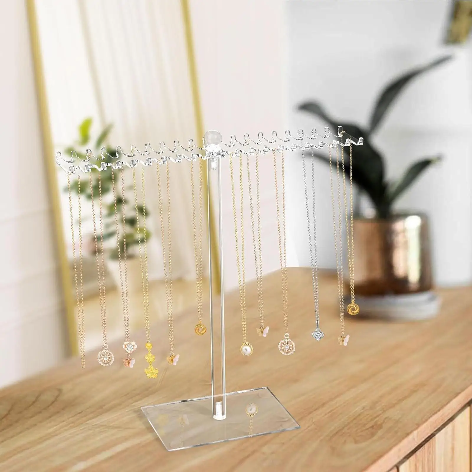 Espositore Girevole Per Orecchini 360° – Base In Legno E Metallo, 48 Ganci, Organizer Da Banco Per Gioielli, Regalo Per Donne E Venditori - 5