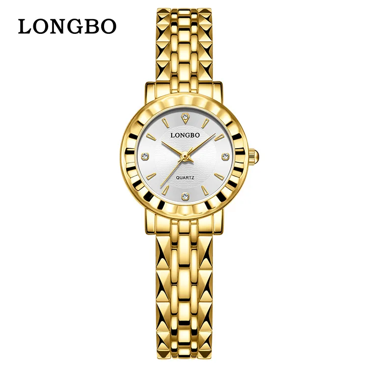 Stainless Steel Golden LONGBO Women Men Wrist Watches Quartz Fashion Rhinestone Silver Ladies Wrist Watches For Female Clock Men
