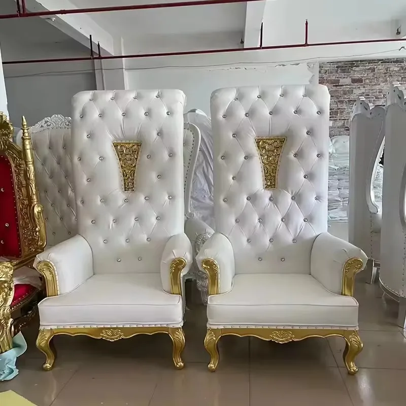 Antique European Style Luxury Golden Stainless Steel Leg King Throne Chair For Wedding Double Seat Leather Sofa for Hotel