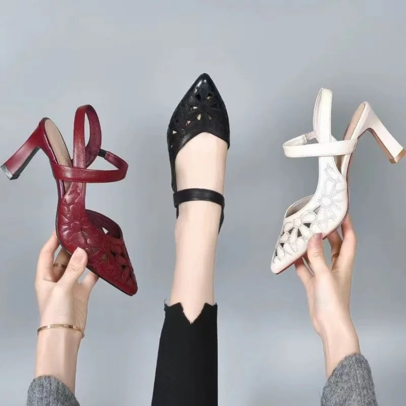 

Ladies High Heel Sandals 2023 New Ladies Summer Pointed Toe Stiletto Korean Style Buckle Shoes Ladies Black Sandals