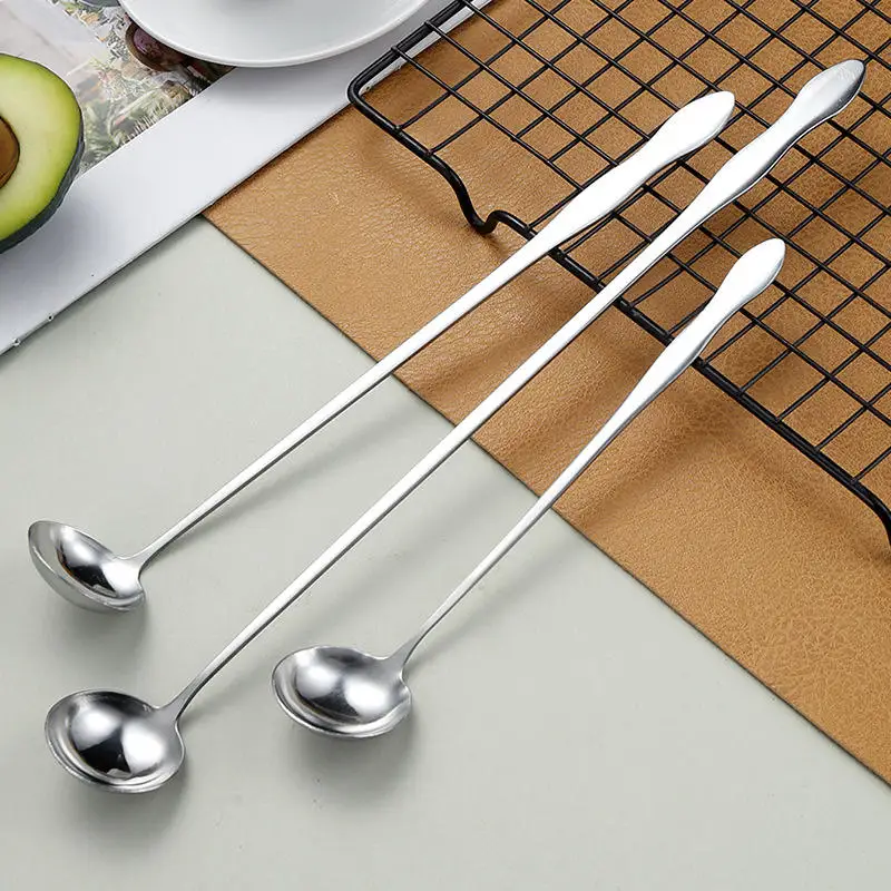 30CM Stainless Steel Long Handle Stir Spoon Creative Ice Cream Dessert Scoop Korean Cocktail Coffee Tea Mixing Spoon Flatware
