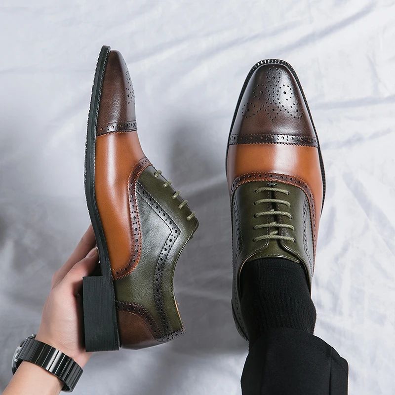 Men Oxford Shoes Lace-up Front Two Tone Business Dress Shoes
