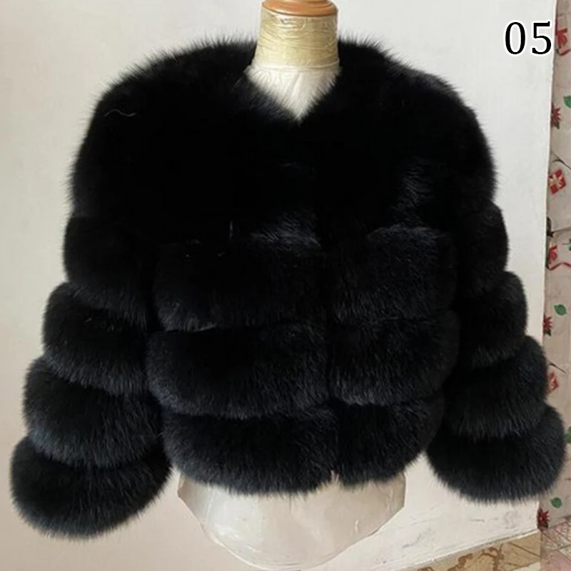 Women Faux Fur Crew Shaggy Jacket Collarless Winter Warm Cropped Top Long Sleeve Coat Horizontal Splicing Of Synthetic Fur S-5XL
