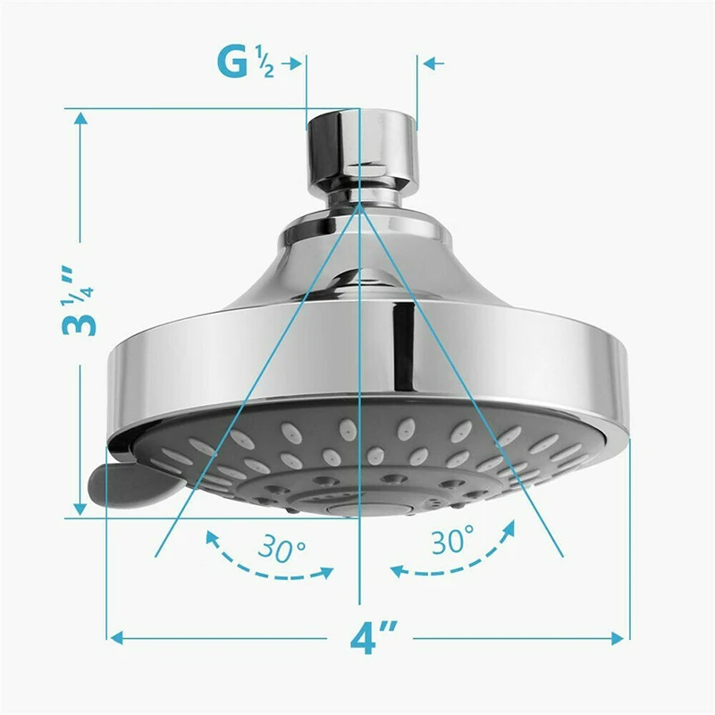 High Pressure Shower Head Sprayer 4 Inch 5 Setting Adjustable Rainfall Wall Universal Mounted Bathroom Accessories Water Saving 3