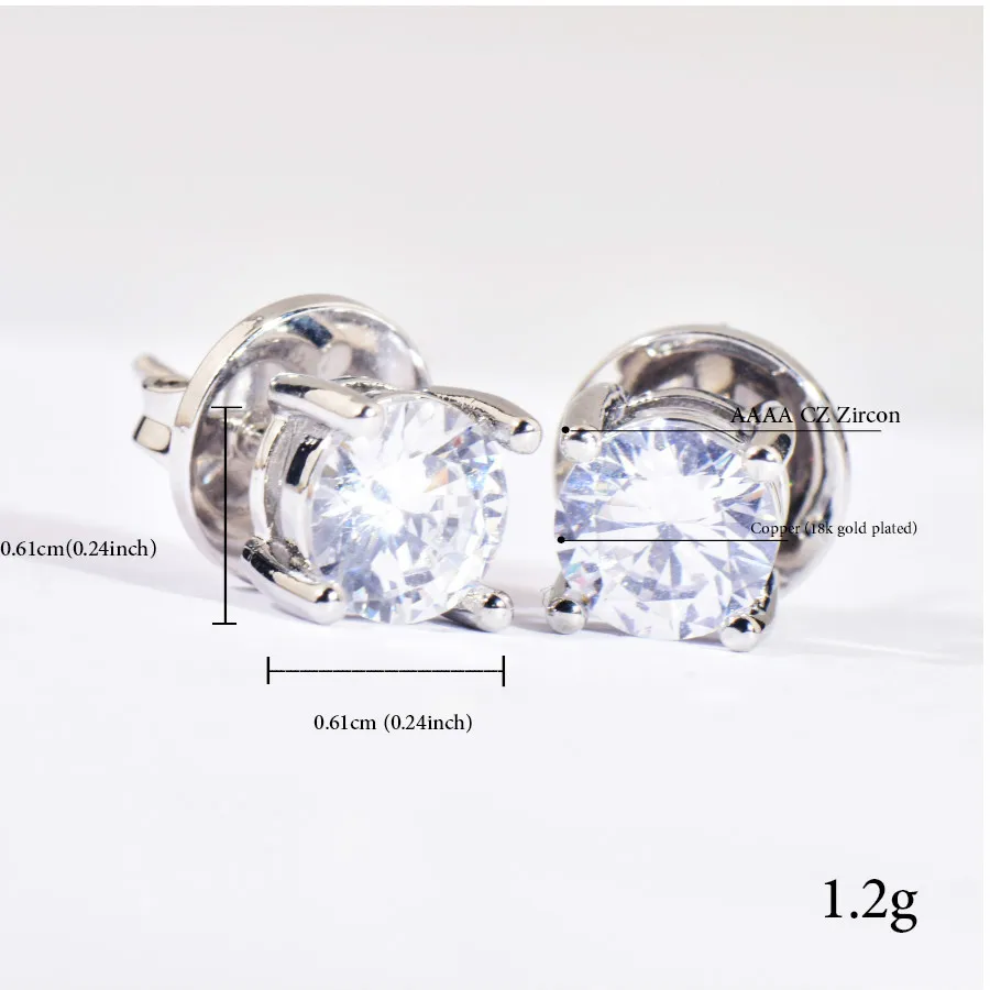 1 Pair Hip Hop 3A+ CZ Stone Bling Ice Out S925 Ear Needles Round Zirconia Stud Earrings for Men Women Jewelry Gold Silver Color 5