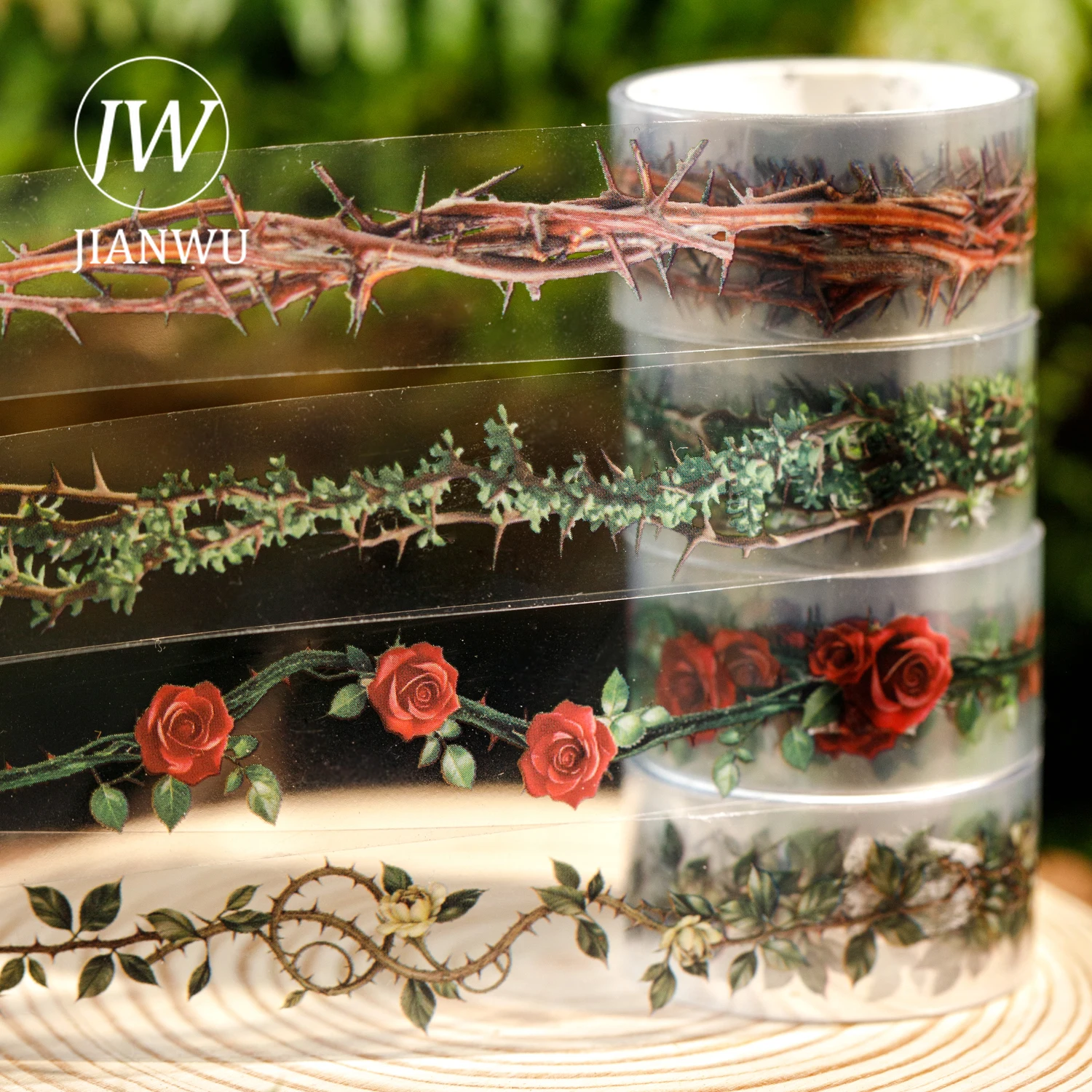 JIANWU 가시 시리즈 빈티지 식물 꽃 덩굴 풍경 소재 콜라주 스크랩북 PET 테이프 크리에이티브 DIY 저널 문구