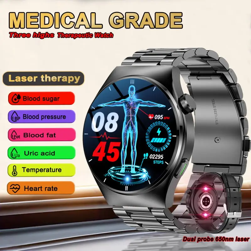 2024 Nuovo Tre Highs Treatment Smart Watch Men Non Invasivo Blood Sugar Blood Lipid Acido Urico Bluetooth Call Health Smart Watch