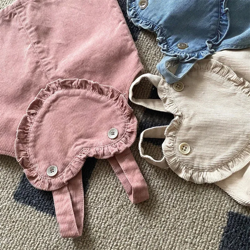 한국 스타일 용수철 가을 컬렉션 베이비 조끼, 데님 스트랩 원피스, 귀여운 하트 디자인, 캐주얼 원피스