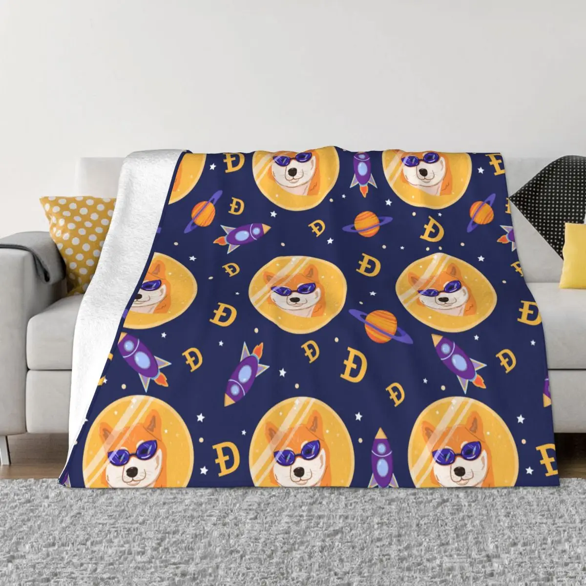 

Dogecoin Cryptocurrency Bitcoin Blanket Flannel Spring Autumn Shiba Doge In Space Soft Throw Blanket for Bed Bedroom Plush Quilt