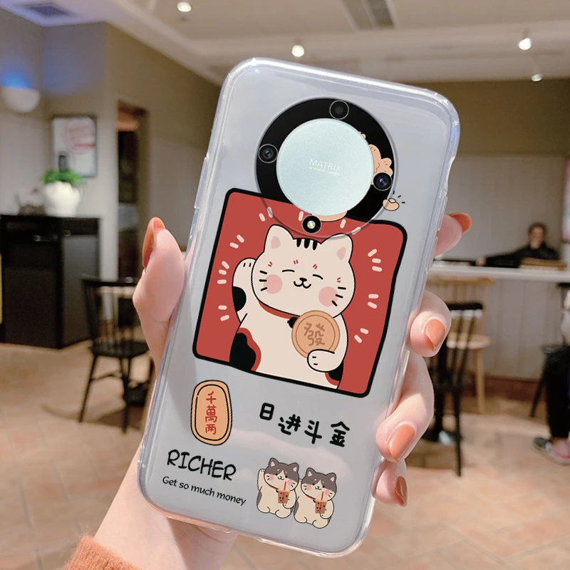 Clear Shockproof Silicone Case with Cute Cat Design - Transparent Cover