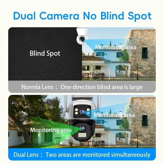 8MP Wifi Camera Outdoor Dual Screen PTZ Auto Tracking Dual Lenses 10MP Security Protection IP Cameras Night Vision Two-way Audio 2