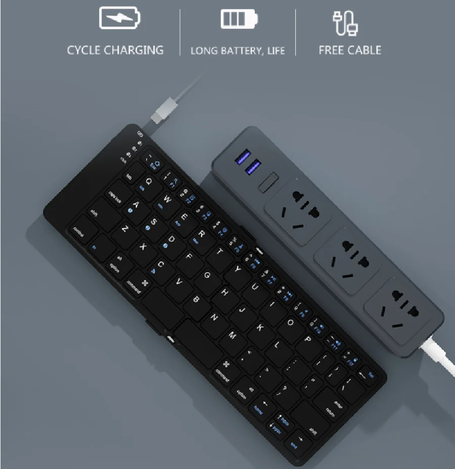 Teclado Dobrável sem Fio de Bluetooth Teclado Dobrável para Iphone Ipad Smartphone Mini Teclado de Viagem Recarregável Rússia Coreia - Imagem 6